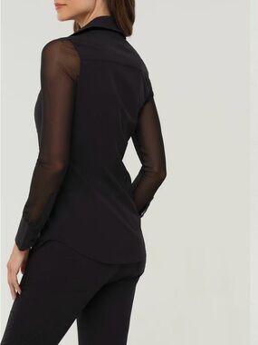 Express Black Button-Down Sheer Sleeve Blouse small